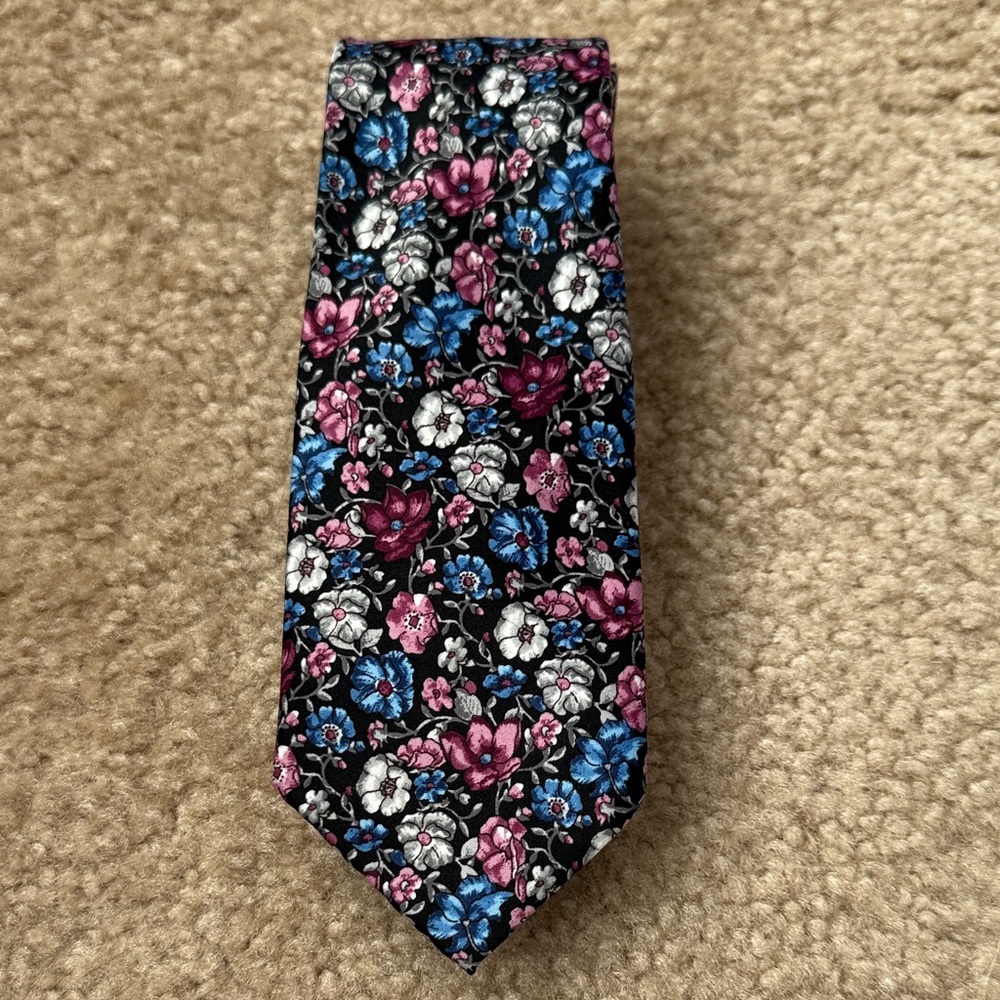 Floral Patterned Tie - Black, Blue, Pink